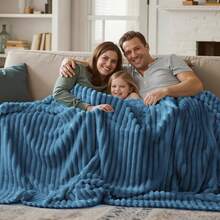 Striped Flannel Fleece BlanketUltra-Soft, Lightweight, White Blanket, Throw/Twin/King Sizes, ClassicStripe Pattern, Multi-Color, Ldeal For BedCouch, Travel, Camping, Al Seasons, Home Bedroom Decor, Gift Ldea.Cozyvibes - 藍色 - 查看 2