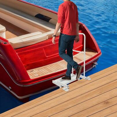 gladney Foldable Aluminum Boat Boarding Platform With Detachable Handrail 20.1*18.8*38.8in Grey 330lb Capacity Includes Gloves Easy Store Rotating Axes