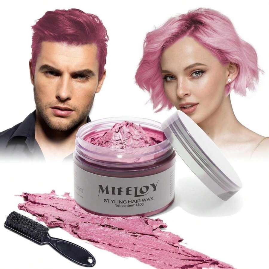 Mifeloy Temporary Pink Hair Color Wax With Dye Brush, Instant Natural Hairstyle Cream 4.23 Oz, Disposable Coloring Mud For Men Women Youth, Washable Styling Pomades, Party Cosplay DIY Halloween - ColorE - 查看 1
