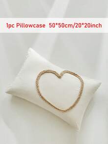 半件装卡其色心形绗缝纹理枕套，复古简约风格，适用于卧室、客厅、波西米亚家居装饰，柔软透气，可机洗，四季皆宜，不含枕芯 - 卡其色 - 查看 6