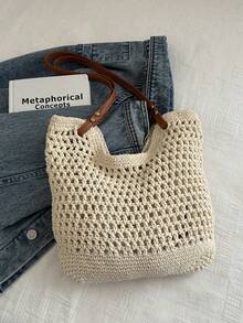 Elegant One Shoulder Beach Vacation Bag, Women's Woven Large Capacity New Straw Tote Bag For Commuting - Multicolor - View 13