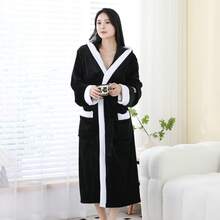 1pc Soft Flannel Robe, Comfortable For Bedroom, Bathroom, Pool Use Back To School