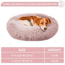 Small Super Luxe Shaggy Faux Fur Donut Bolster Pet Bed – Cozy Anxiety Relief For US Dogs & Cats - mặc định - Xem 4