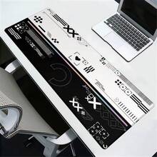 1 件未来主义数字符号鼠标垫，赛博几何黑白时尚桌面垫，大型防滑办公及游戏键盘垫 - 長方形 - 查看 6