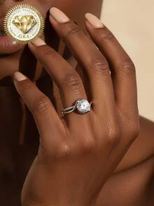 1pc Women's Engagement Ring, Twisted Arm Star Diamond Round Ring, 3.3g S925 Sterling Silver, 2 Carat Moissanite, Bohemian Palace Style, Engagement, Proposal, Wedding Anniversary, Valentine's Day Gift, Comes With Moissanite Certificate And Elegant Gift Box - Silver - View 2