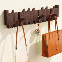 1pc Wooden Wall Mounted Coat Hook Rack, Modern Piano Hanger For Hanging Jackets, Keys, Hats, Towels, Space-Saving Entryway Organizer, (Drill Holes Or No Holes Required) - Multicolor - View 10