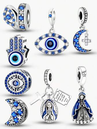 1 pieza Colgante de cuenta con ojo de diablo azul de moda, adecuado para hacer pulseras, brazaletes y accesorios de joyería DIY, y decoración de atuendos diarios, apropiado para que las niñas lo usen