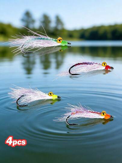 GOTURE 4pcs Clouser Minnow Fly Fishing Flies Assortment Kit Streamers Fly Flies Hook, Great For Bass, Trout, Panfish