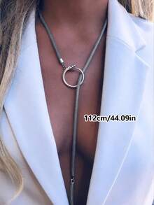 1pc Punk Style O-Ring Rivet Pendant Necklace, Unisex Hiphop Open Circle Necklace, Minimalist Streetwear Party Accessory - Silver - View 7