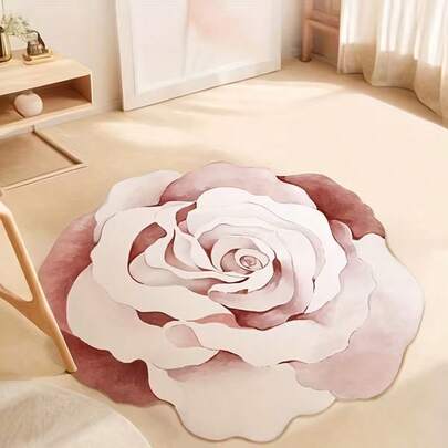 1pc French Vintage Floral Rose Carpet, High Pile Polyester Washable Rug, Irregularly Shaped Machine Made Rose Pattern, Suitable For Bedroom, Living Room, Lounge - Cream Soft Carpet, Indoor Use Suitable For Living Room, Bedroom Decor, Home Leisure Carpet, Decorative Rug, Bedroom Decor