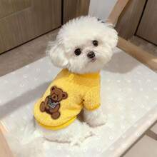 Áo nỉ cho thú cưng (chó và mèo), trang phục mùa thu/đông cho chó Teddy, Poodle và các giống chó nhỏ, thích hợp mặc ở nhà và đi dạo, chất liệu lông cừu ấm áp với hình gấu dễ thương. - Màu vàng - Xem 1