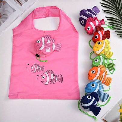1pc Newest Cute Foldable Fish-Shaped Shopping Bag, Rabbit-Shaped Shopping Bag, Carrot-Shaped Storage Bag, Chick-Shaped Packaging Bag, Portable Storage Bag, Cartoon Polyester Drawstring Pouch, Great For Easter, Birthday, Back To School