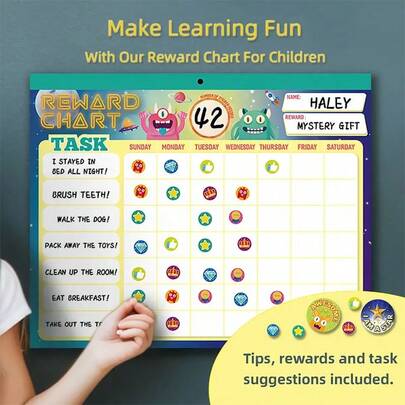hoojojo 1 Pc Reward Chart, Growth Record Chart, Habit Tracker Chart, DIY Daily Diary Board, Good Habit Check-In Chart With Reward Stickers, Children Behavior Management Tool, Classroom Incentive Teaching Aid, Teacher Teaching Supplies, Learning Motivation Tool, Back To School Essentials, Suitable For Home, Classroom And Office Use