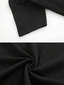 1 pieza Camiseta Negra de Algodón para Niños, Estampada, Cuello Redondo, Cómoda Manga Corta, Transpirable y Antiodorante, Ideal para Verano, Adecuada para niños de 8 a 12 años - Negro - Ver 5