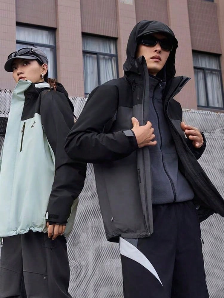 adidas THREE-IN-ONE FLEECE JACKET 防潑防風三合一加絨休閒連帽外套外套 男女同款 固態深灰