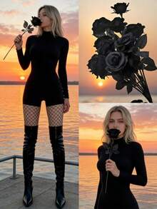 20支黑色玫瑰仿真花，适合装饰，玫瑰花，可用于婚礼季、家居装饰、优雅婚礼装饰、花束摆设、家用仿真植物、花园和卧室装饰、婚礼中心摆件、花束、仿真花、餐桌中心摆件、女士礼物、仿真花 - 黑色 - 查看 7