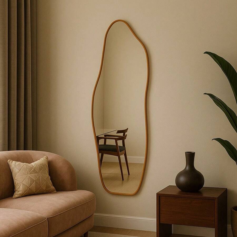 Espelhos Moldura Em Couro Decorativos 90x40 E06 Corpo Inteiro Grande Sala Quarto Hall Adnet Couro Salão Design Moderno Elegante Premium