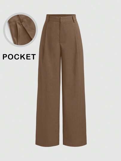 Vela Rue Minimalist Design Jumpsuit Pants, Thin Solid Color Beige Suit Pants With Zipper & Hook Closure, Flared Leg Slimming Trousers, Fashionable All-Season Wide Leg Pants