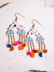 Pink Snail Bông tai nhựa bóng thủ công thiết kế độc đáo với dây xích kim loại tua rua, bông tai cá tính dễ thương, hình trái tim và đám mây, quà tặng ngày Valentine, bông tai dáng dài cho nữ, bé gái, mùa hè, mùa đông, kỳ nghỉ, lễ hội, tiệc bãi biển, quà tặng cho người yêu, quà tặng cặp đôi - Đám mây tình yêu - Xem 4