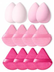 12件套精准化妆海绵及粉扑套装：4个多形状美妆蛋 + 8个细节三角粉扑 – 非常适合全脸底妆和定妆 - 粉色 - 查看 1