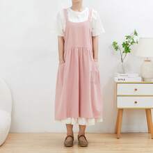 Tạp dề nhà bếp kiểu cổ điển dễ thương, có túi, màu be, không có dây buộc eo, dành cho nữ, thích hợp nấu nướng và vẽ tranh. - Nhiều màu - Xem 4