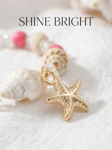 1件海星、贝壳、珍珠串珠手链，波西米亚风沙滩饰品，海星吊坠，贝壳，夏季配饰 - 粉色 - 查看 2