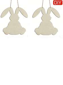 1个/2个未完成的复活节兔子造型木质挂饰 - DIY复活节装饰品，带预钻孔绳，复活节/春季趣味礼物，空白DIY装饰品，适用于家居、花园、派对，可手绘 - 淺原木色 - 查看 12