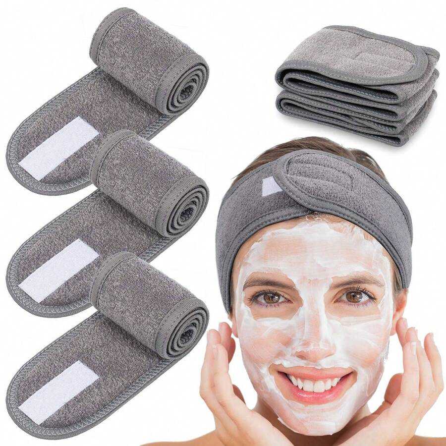 Adjustable Head Bands Solid Color Non Slip Hair Hoops Suitable For Spa Face Washing Skin Care Make Up Head Bands Adjustable Wide Hairband Yoga Spa Bath Shower Makeup Wash Face Cosmetic Headband For Women Ladies Make Up Accessories.Sponge High Skull Crown Twist Headband, Wrist With Towel, Velvet Cloud Headband, Women's Face And Hair Button Home Bathroom Decor Fall Decor Back To School Hair - 淺灰色 - 查看 1