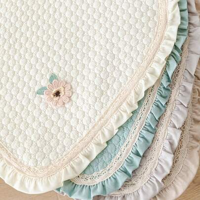 4-Season Cotton Chair Pad With Lace Trim, Tie-On, Fresh Pastoral Style, Fits Multiple Scenes - Dining Chair, Student Chair, Office/Car Seat Cushion, Non-Slip, Machine Washable