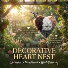 1个手工制作的羊驼毛心形鸟巢，鸟巢材料收纳容器，冬季树上鸟类庇护所，蜂鸟巢箱，户外花园艺术鸟屋，送给爱鸟人士的礼物 - 黑色 - 查看 3
