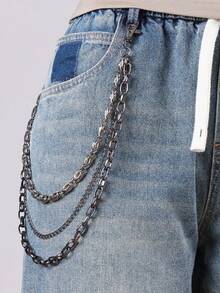 1条时尚多层金属腰链，个性枪黑色扭链多层裤链，百搭牛仔裤链，适合日常佩戴 - 槍黑色 - 查看 1