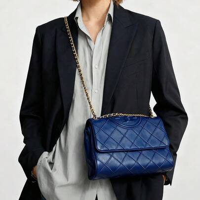  Tory Burch Fleming Double T Logo Quilted Chain Crossbody Bag 137301