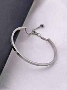 1 pieza Pulsera con colgante de corazón de acero inoxidable chapado en oro de 18K, accesorio casual para hombres, estilo minimalista y elegante - Gris - Ver 10