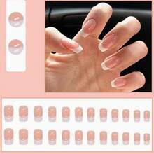 24pcs French Short Oval-Shaped False Nails And Designed White French Nail Tips False Nails With Lustrous Full-Coverage Nail Jelly Glue. Cute Artificial Nail Art For Women, Suitable For Daily Wear And Holiday Gatherings - 彩色 - 查看 5