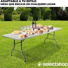 SELECTSHOP Mesa Plegable 1.80 Metros Comedor para Jardin Plegable Mesas De Plastico Resistente Tipo Portafolio de Trabajo Multiusos Comedor Grande para Jardin - Blanco - Ver 7