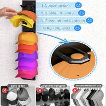 1/2/4 قطعة حامل قبعة بيسبول مثبت على الحائط، رف قبعة لاصق قوي، حامل عرض متعدد الطبقات للقبعات، يستوعب حتى 9 قبعات، مناسب لخزانة الملابس والغرفة - متعدد الألوان - مشاهدة 5