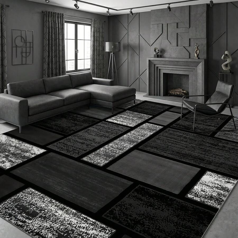Luxury Gray And Black Modern Bohemian Geometric Carpet - Thickened Large Rectangular Design, Suitable For High-Frequency Use Areas And Bedrooms, Machine Washable Soft Material, With Backing - Multicolor - View 1