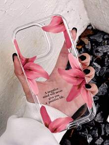 1pc Inspirational Lily Floral Pattern Anti-Slip Transparent Airbag Soft Phone Case, Compatible With IPhone 11/12/13/14/15/16/17 Pro Max - Multicolor - View 3