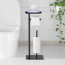 Free-Standing Bathroom Organizer: 4-Roll Toilet Paper Holder Stand With Storage Shelf & Dispenser