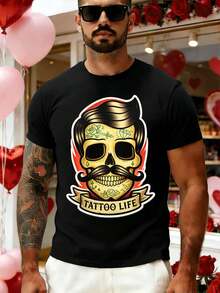 Camiseta negra con diseño de tatuaje, algodón suave, ajuste cómodo, estampado artístico informal. - Negro - Ver 1