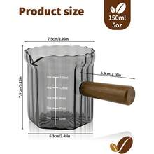 5oz/150ml Glass Measuring Cup With Wood Handle & Scale – Espresso Coffee Extraction & Milk Frothing Pitcher, Multi-Purpose Measuring Cup For Coffee, Tea, Syrup (Smoke Grey) - Grey - View 3