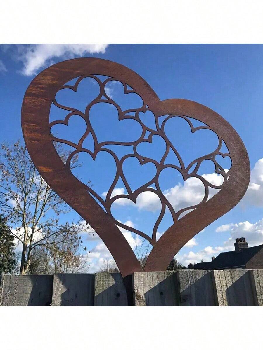Rustic Rusted Metal Heart-Shaped Garden Sign - Distressed Metal, Outdoor Patio Decor, Great For Cottage Decor, Easter, Valentine's Day - No Power Or Battery Needed, Outdoor Decor | Heart Design | Metal Sign, Garden Decor