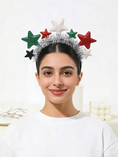 1 st. pannband med glitter och femuddig stjärna, nationellt flaggelement, 4 färger (svart, vit, röd, grön), tillbehör för patriotisk atmosfär