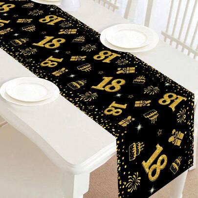 18th Black Gold Birthday Party Decorations PE Table Runner - 180*35cm Plastic Touch Down Table Cover For Birthday Party,Seasonal Kitchen Dining Table Decoration For Home Party Decor