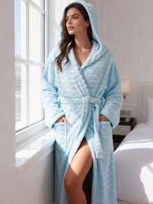 Men's Hooded Fleece Bathrobe, Super Soft Fluffy Luxury Loungewear, Warm Winter Bathrobe, Quick Dry Men's Bathrobe - Multicolor - View 4