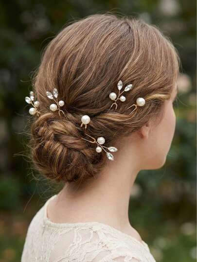 6/12 st Boho Lövdesign Pärlhårspinnar, Romantiska Guldfärgade Hårsmycken Present Till Kvinnor Fest