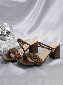 Giày sandal quai ngang kiểu Pháp thanh lịch, gót chunky, thích hợp cho hẹn hò, mua sắm, đi làm, công sở, họp mặt, tiệc tùng, du lịch, thời trang, đa năng, thoải mái. - màu nâu - Xem 7