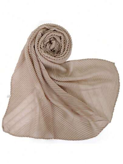 1pc Women's Spring Lightweight Solid Color Crinkle Bohemian Style Sheer Breathable Scarf, Fashion Minimalist, Casual Versatile Headscarf, Suitable For Daily Wear, All Seasons