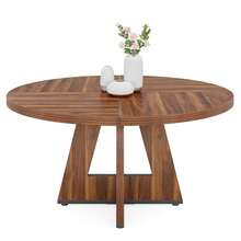 Tribesigns Farmhouse Dining Table, 120 Cm Round Dinner Table For 4, Rustic Wood Dining Room Table For Home Dining Room Living Room (Easy Assembly)(Brown) - 棕色 - 查看 9