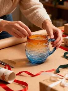 1pc Gradient Seascape & Sunset Painted Glass Cup With Handle, Heat-Resistant Milk/Coffee/Beverage Mug, Minimalist Thick Glass Juice/Water Cup, Suitable For Home, Office, Party - Multicolor - View 5